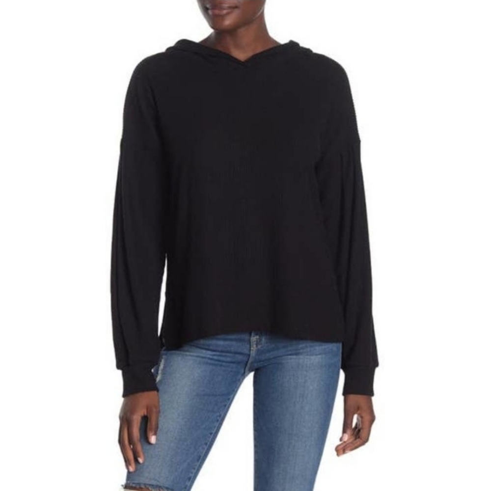 NWT PST by Project Social T Comfy Black Ribbed Knit Pullover Top size Small